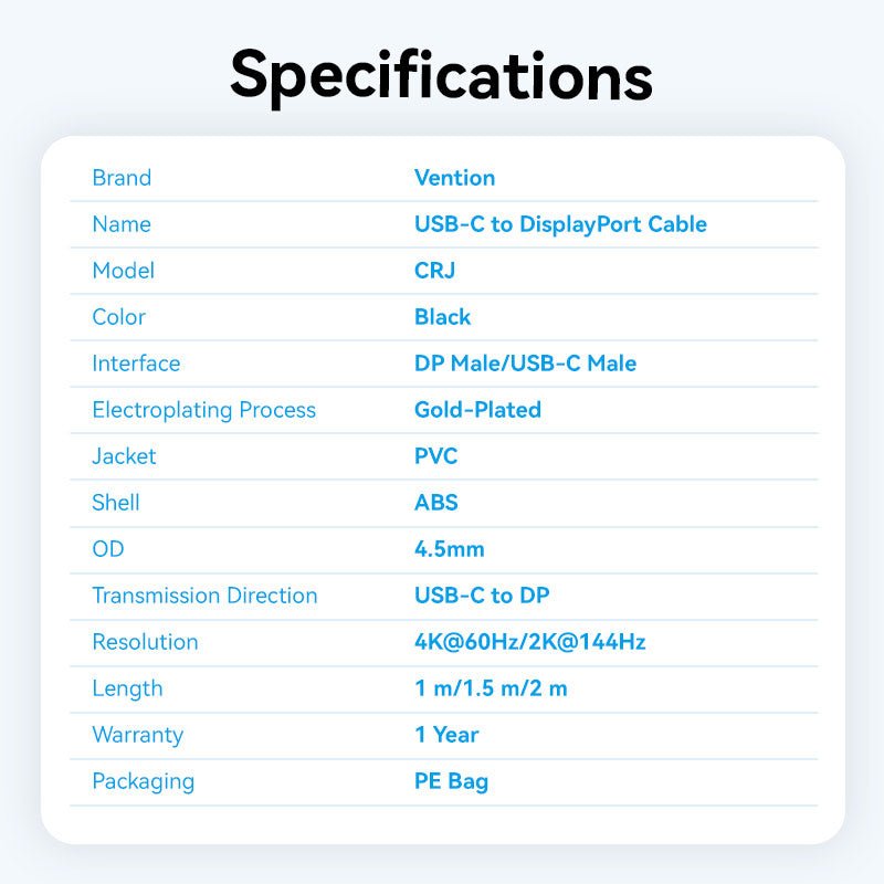 Vention USB-C to DP 4K HD Cable