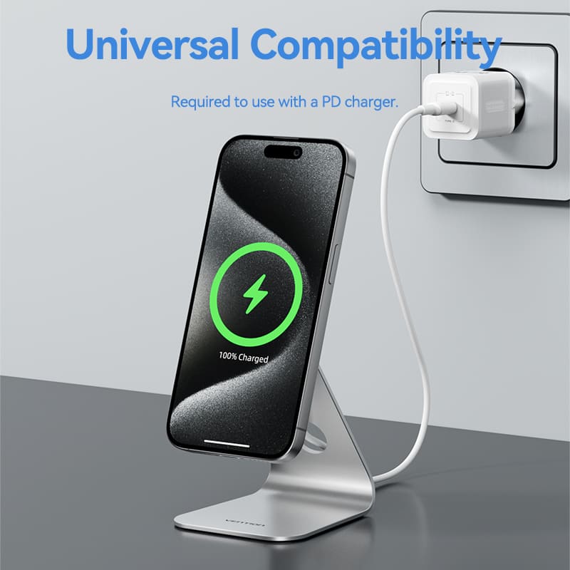 Vention 15W Magnetic Wireless Charger Stand with MagSafe 1M Silver