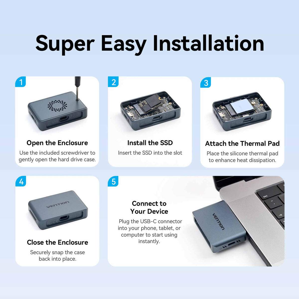 Vention Cable-Free M.2 NVMe SSD Enclosure+ 3500mAh Power Bank