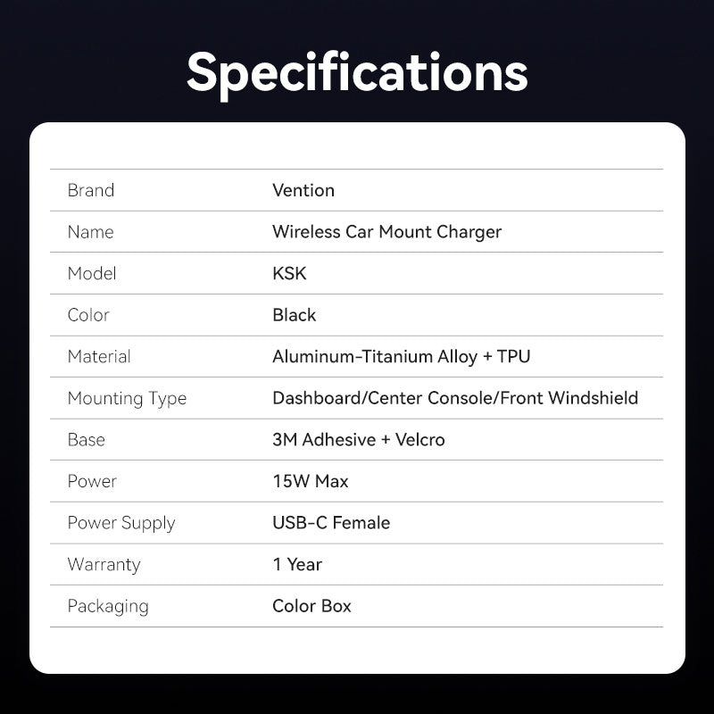 Vention Wireless Car Mount Charger