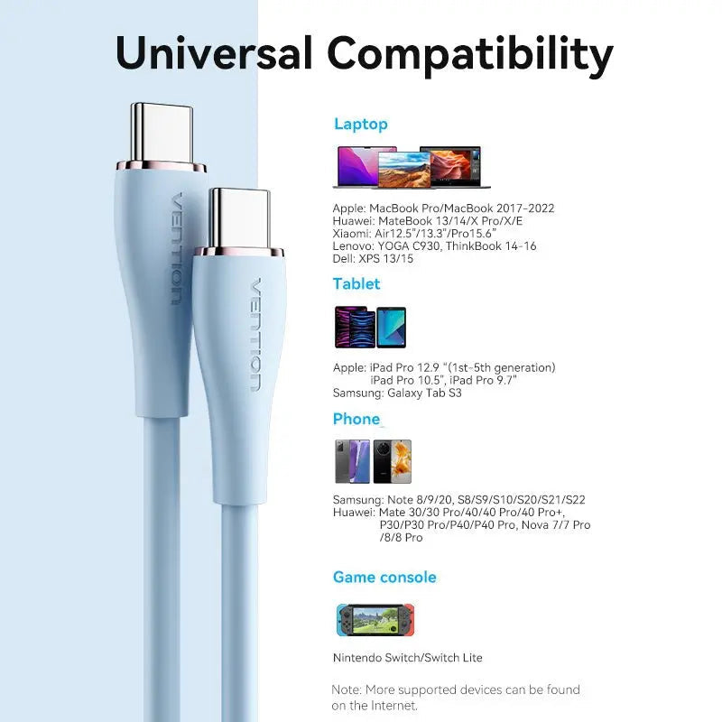 Vention USB 2.0 Type-C Male to 2 Type-C Male 5A Cable Silicone Type