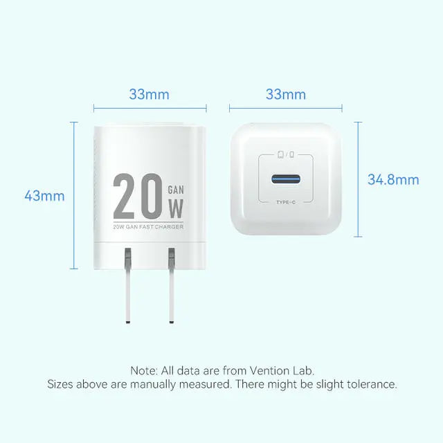 Vention 1-Port USB-C GaN Charger (20W) US-Plug Black