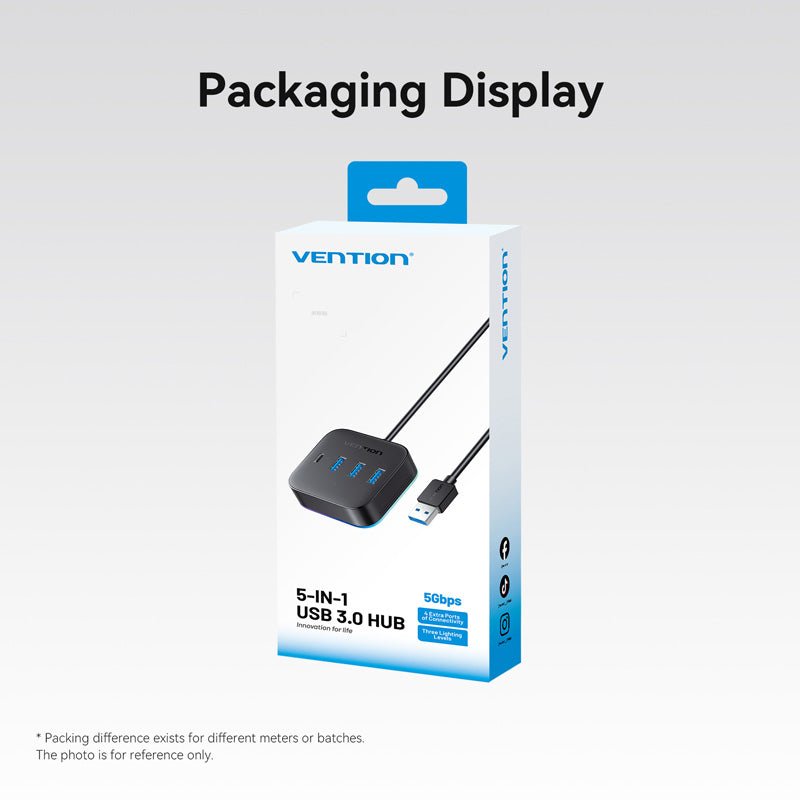 Vention USB 3.0 to USB 3.2 Gen 1 Type-C/USB 3.0*3/USB-C Desk Hub Black
