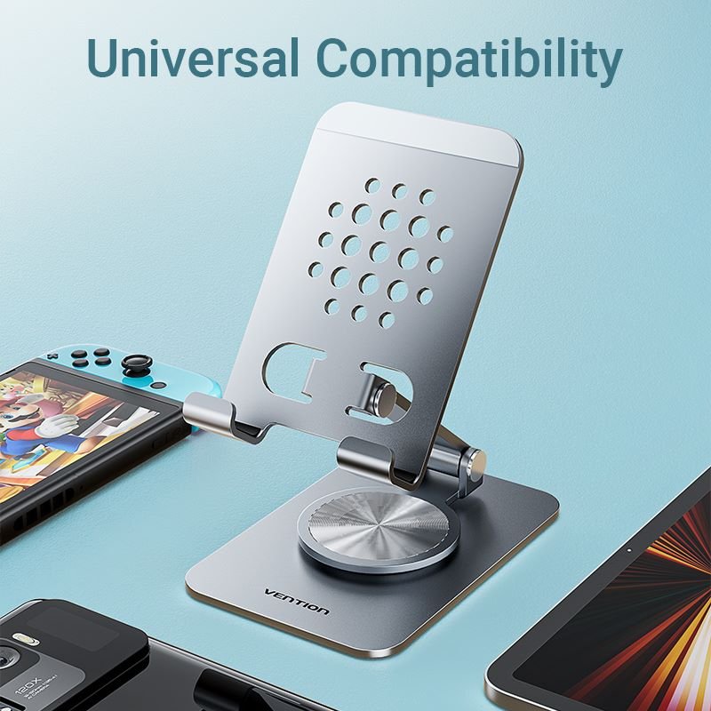 Vention Articulating Desk Phone Stand with 360° Rotatable Base Gray Aluminium Alloy Type