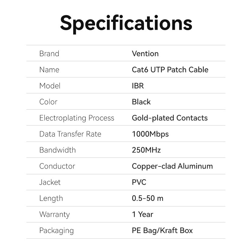 Vention Cat6 UTP Ethernet Patch Cable