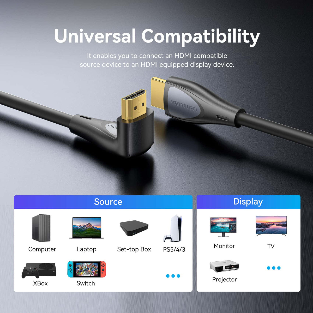 Vention HDMI™-A Male to Male 4K HD Right Angle Cable 90 Degree