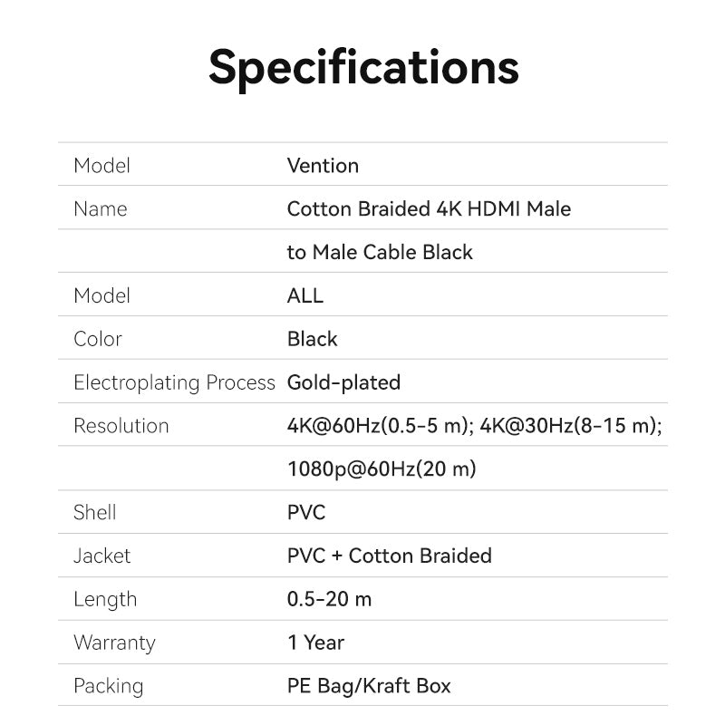 Cotton Braided 4K HDMI™ Male to Male Cable
