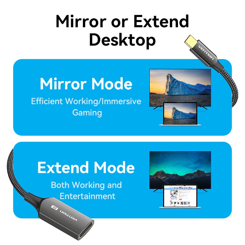 Vention Cotton Braided USB-C to DP 8K Converter 0.25M Black Zinc Alloy Type