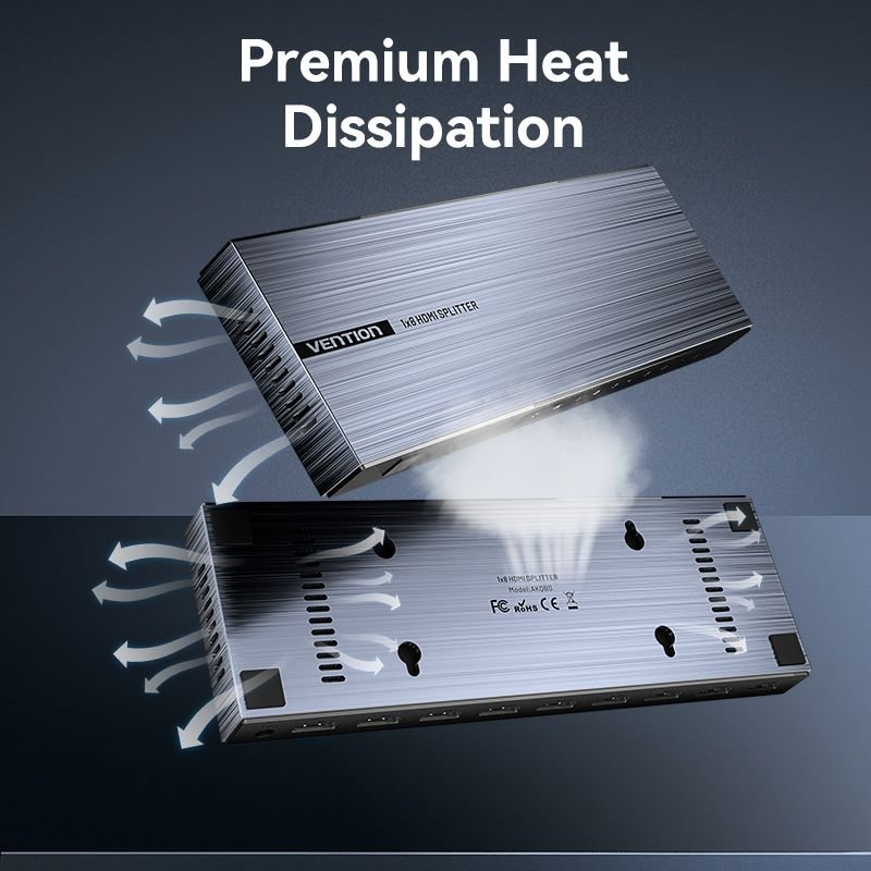 Vention 4K 1x8 HDMI™ Splitter Black Aluminum Alloy Type EU Standard