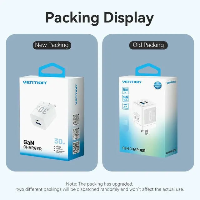 Vention 2-Port USB (C + A) GaN Charger (30W/30W) US Plug