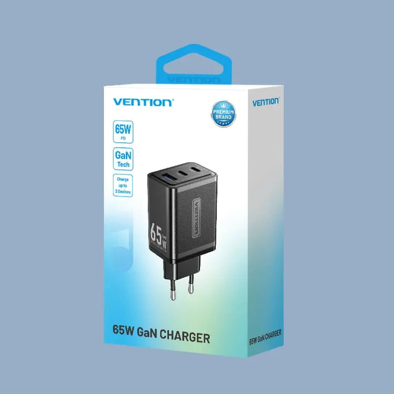 Vention 3-Port USB (C+C+A) GaN Charger (65W/65W/60W) EU-Plug