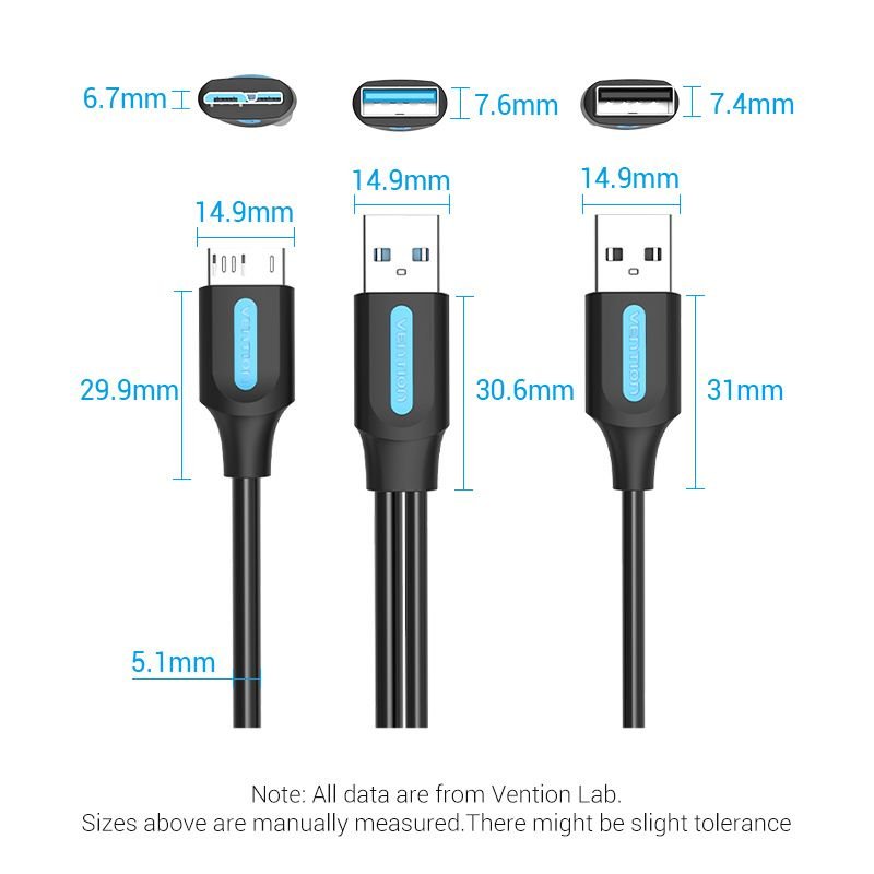 Vention  USB 3.0 A Male to Micro-B Male Cable with USB Power Supply PVC Type