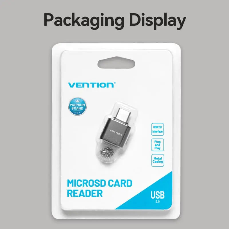Vention USB 2.0 Type-C MicroSD Card Reader Gray Zinc Alloy Type