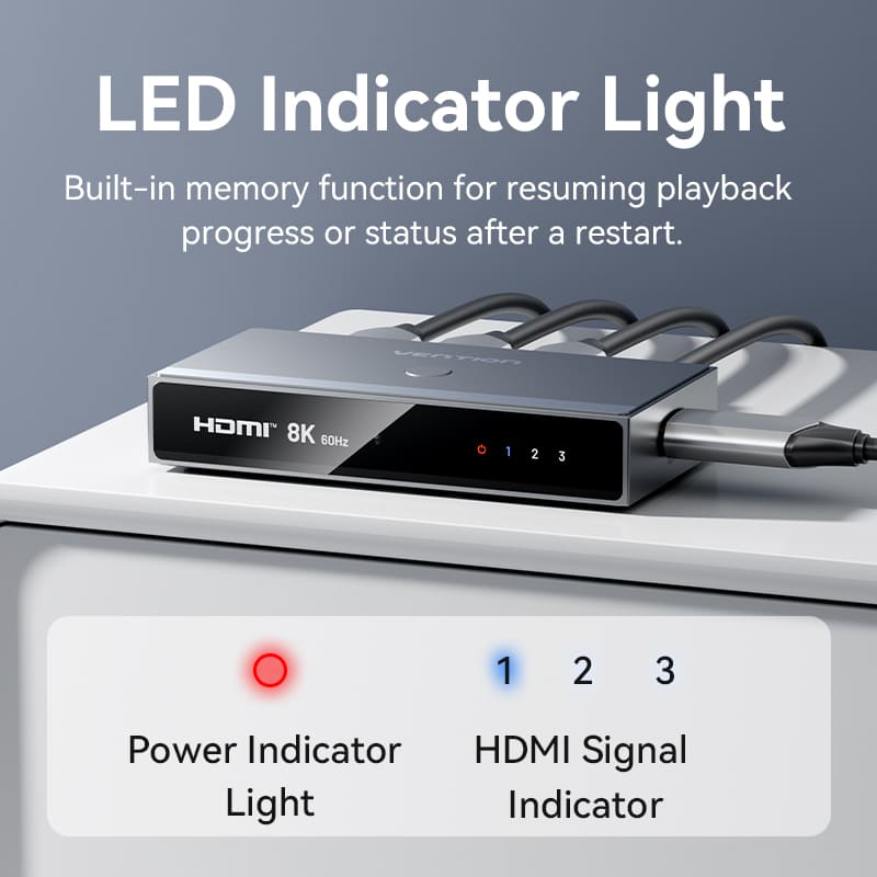 Vention 3 In 1 Out 8K HDMI™ Switcher Gray Aluminium Alloy Type