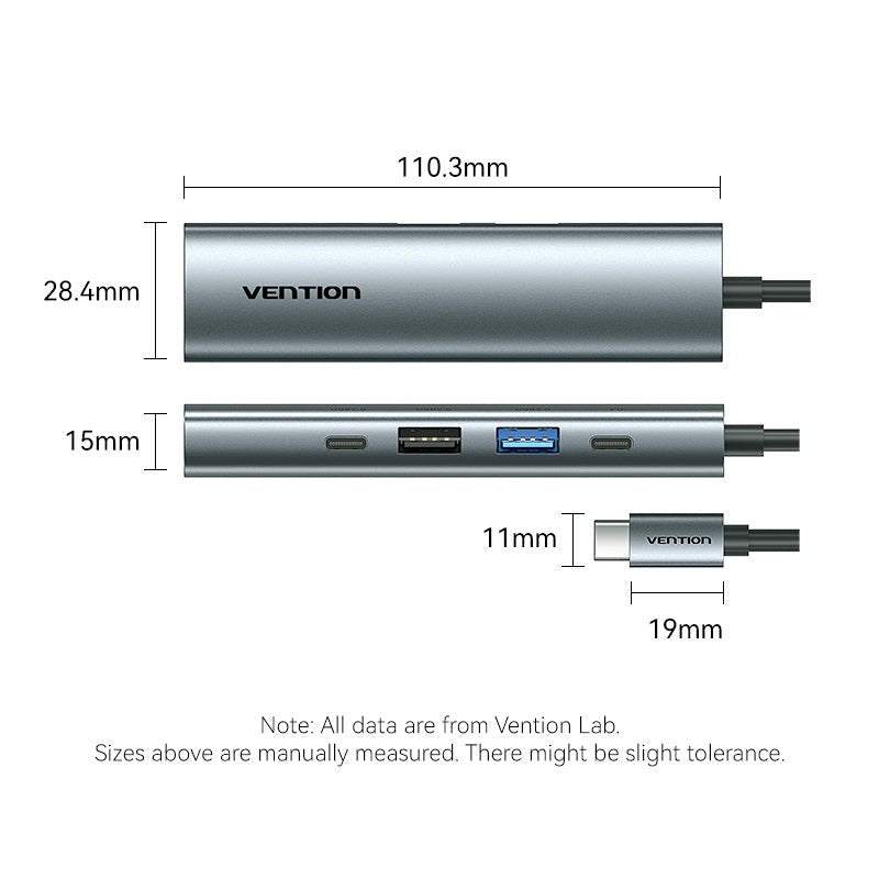 Vention USB-C to HDMI™ + USB 3.0 + USB 2.0 + USB 2.0 Type-C + PD Docking Station