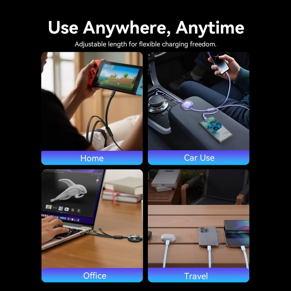 Vention 3-in-1 USB 2.0 Retractable Charging Cable