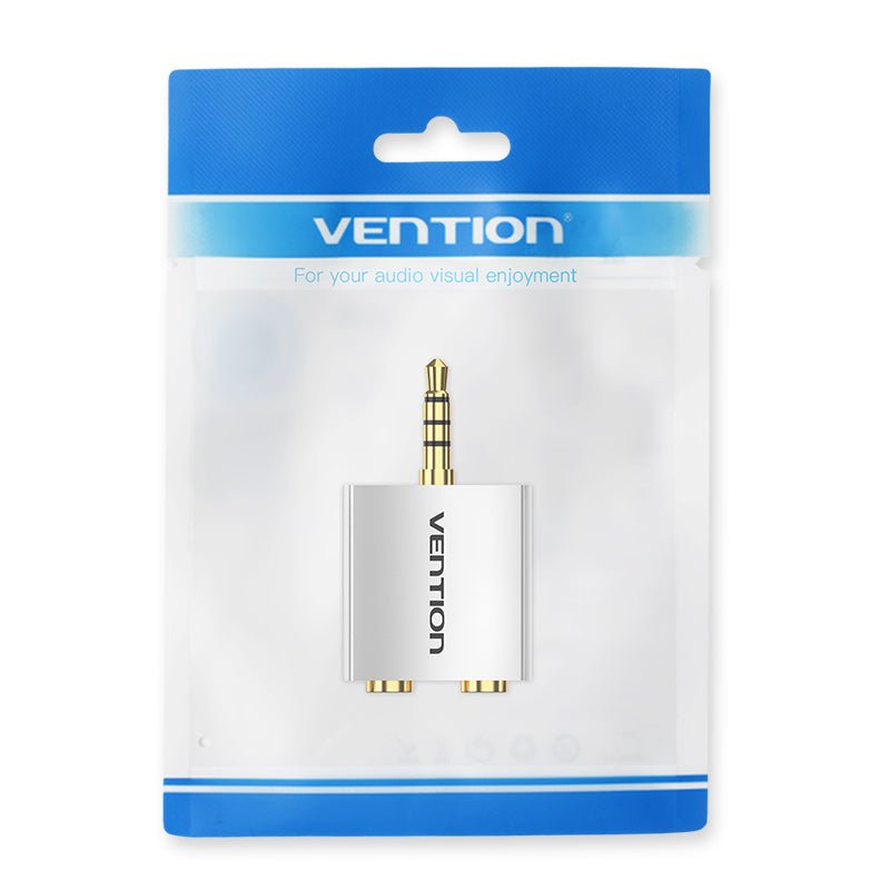 Vention 4 Pole 3.5mm Male to 2*3.5mm Female Audio Adapter Silvery Metal Type