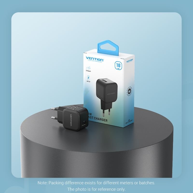 Vention 1-Port USB Wall Charger (18W) EU-Plug Black