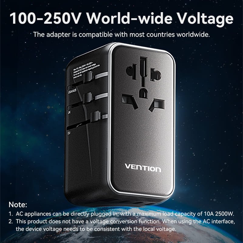 Vention 4-Port USB (C+C+A+A) GaN Universal Travel Adapter (100W/100W/20W/18W)