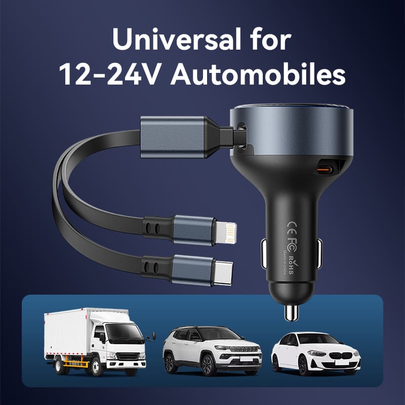 Vention Car Charger with Built-In Cable