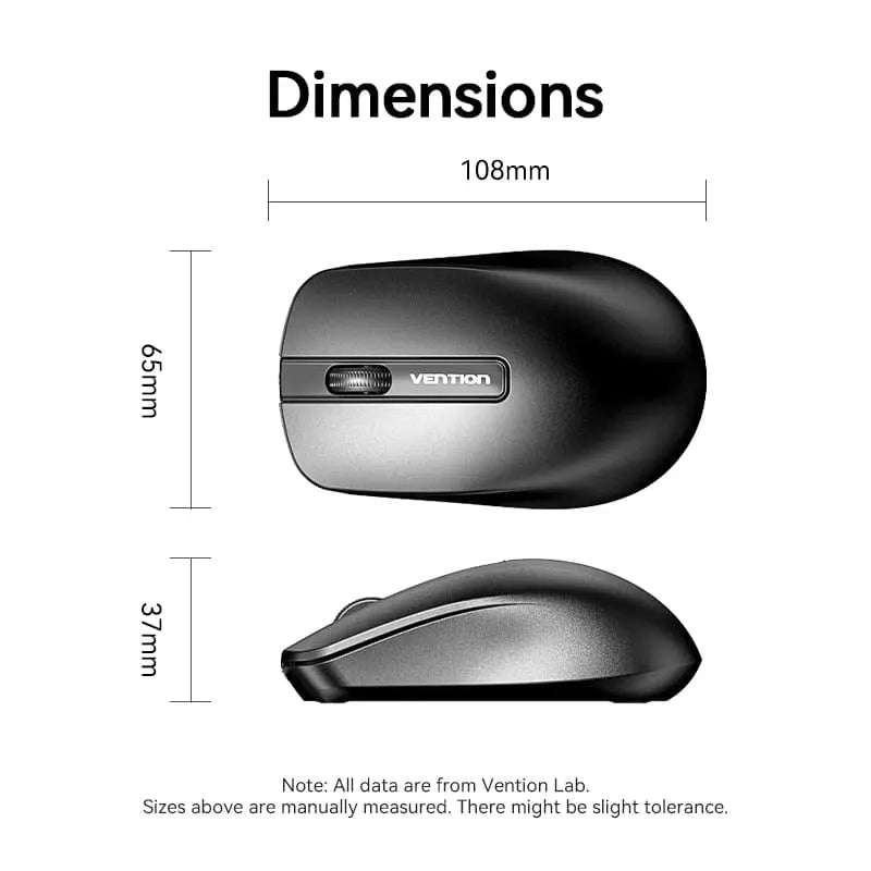 Vention 3-Button Wireless Computer Mouse with USB Receiver Black