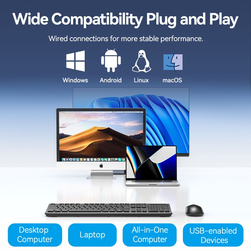 Vention Wireless Full-Sized Keyboard and Mouse Combo with Mouse Pad Black Slim Type - US English Layout
