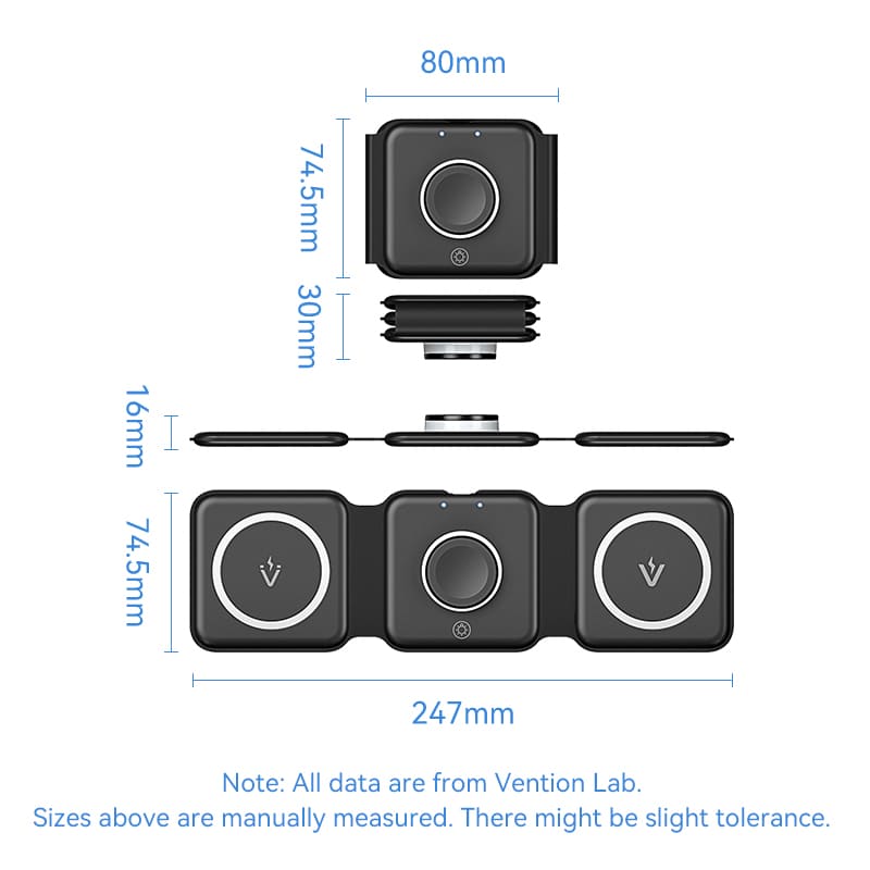 Vention 3-in-1 15W Wireless Charging Pad with MagSafe and LED Night Light Black
