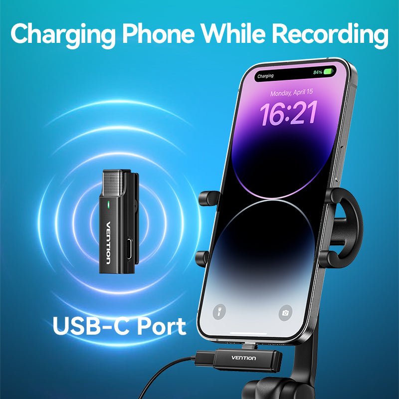 Vention USB-C 2-Pack Wireless Lavalier Microphone with Charging Case Black Type