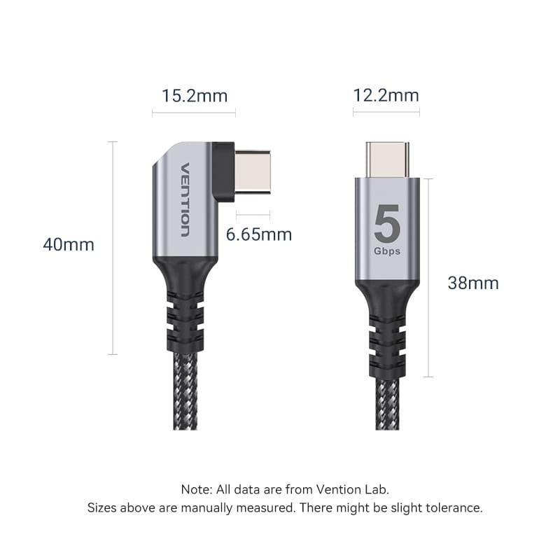 Vention USB 3.0 C Male to C Male Right Angle VR Cable Aluminum Alloy Type