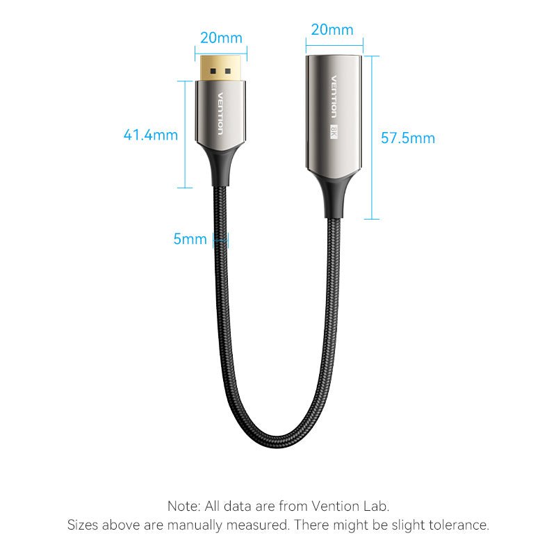 Vention Cotton Braided DP Male to HDMI™ Female 8K Converter 0.25M Black Zinc Alloy Type