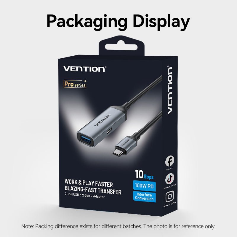 Vention USB-C Male to USB-A Female/PD Power Supply Adapter 0.15M Gray Aluminum Alloy Type