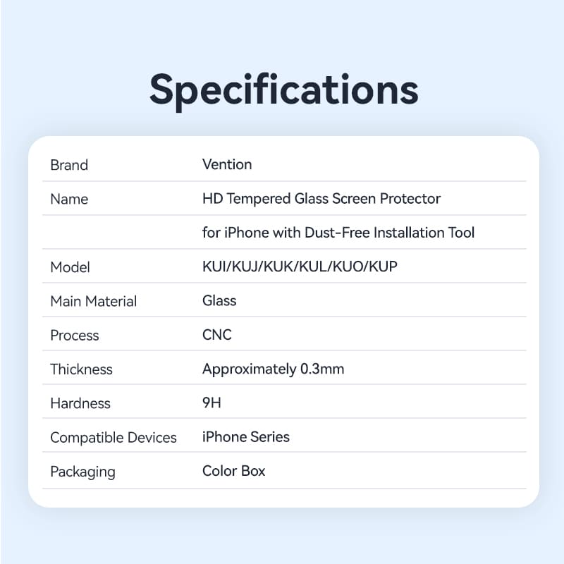 Vention HD Tempered Glass Screen Protector for iPhone 15 with Dust-Free Installation Tool