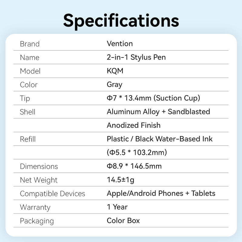 Vention 2-in-1 Stylus Pen Gray Aluminum Alloy Type