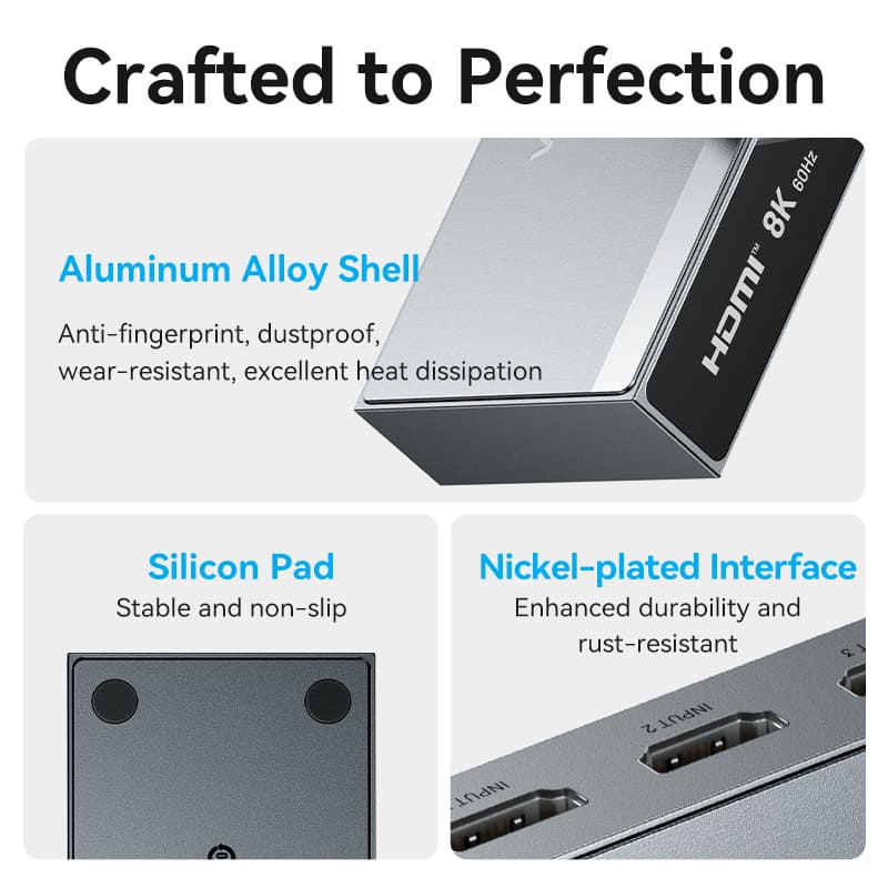Vention 3 In 1 Out 8K HDMI™ Switcher Gray Aluminium Alloy Type