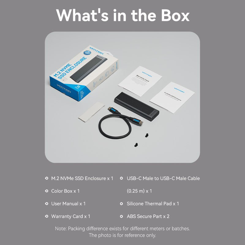 Vention M.2 NVMe SSD Enclosure (USB 3.1 Gen 2-C) with Heat Sink Gray Aluminum Alloy Type