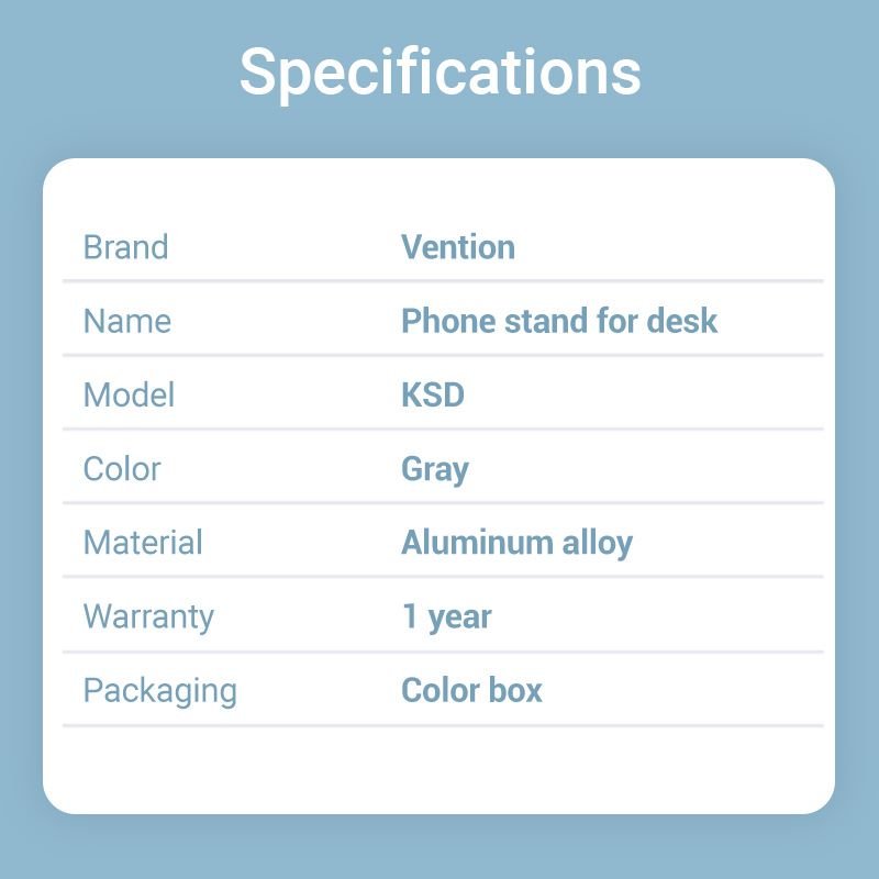 Vention Articulating Desk Phone Stand with 360° Rotatable Base Gray Aluminium Alloy Type