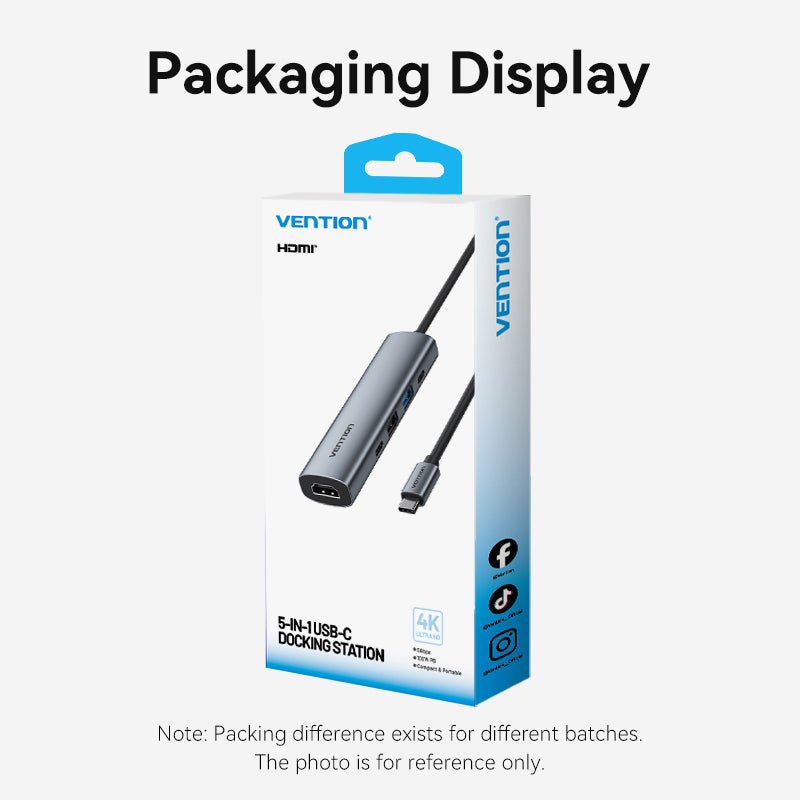 Vention USB-C to HDMI™ + USB 3.0 + USB 2.0 + USB 2.0 Type-C + PD Docking Station