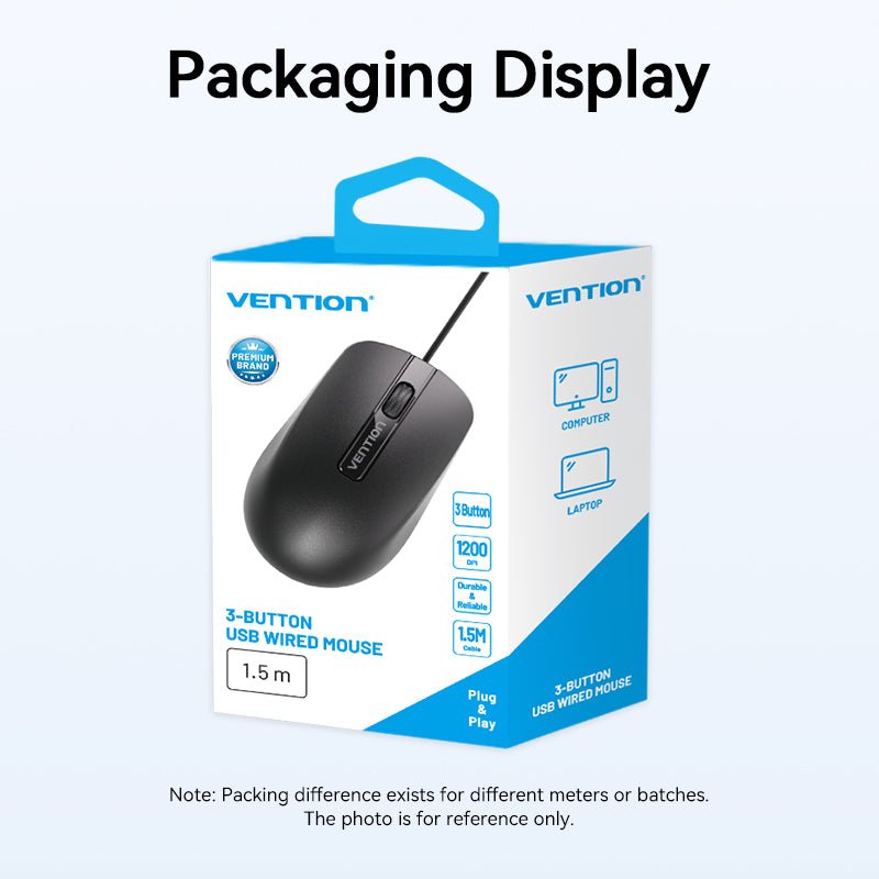 Vention 3-Button USB Wired Computer Mouse 1.5M Black