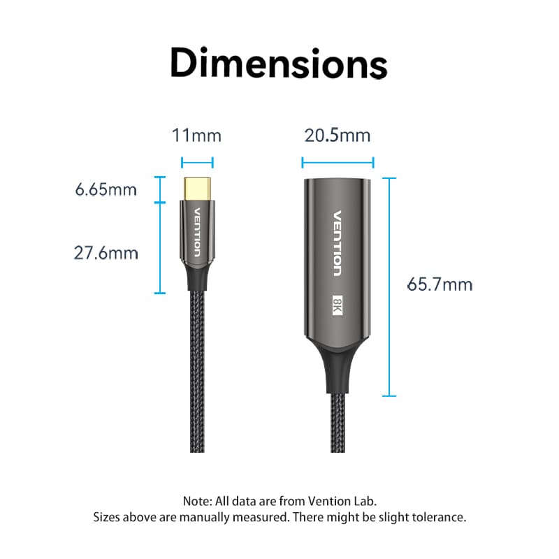 Vention Cotton Braided USB-C to DP 8K Converter 0.25M Black Zinc Alloy Type