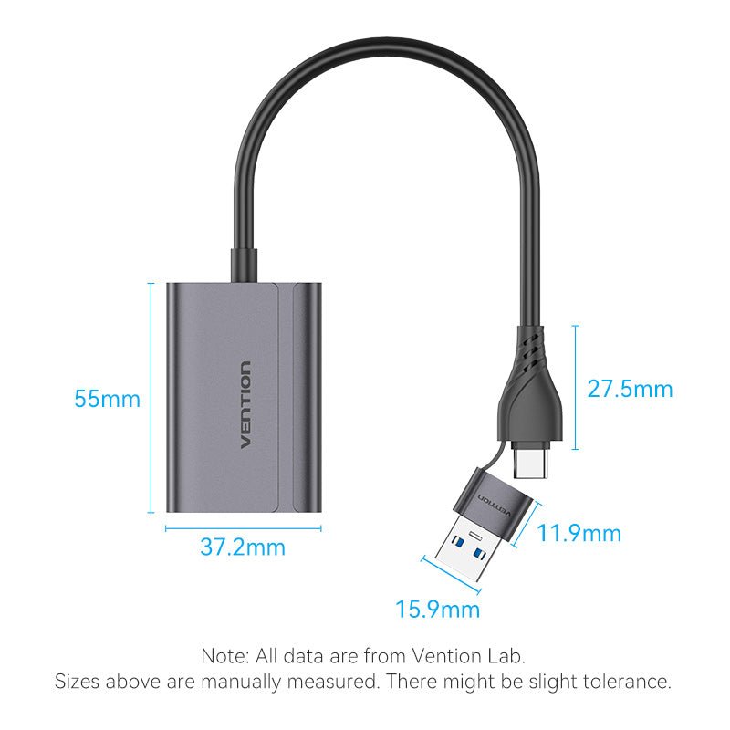 Vention  USB-C + USB-A to HDMI™ Adapter 0.15M Gray Aluminium Alloy Type