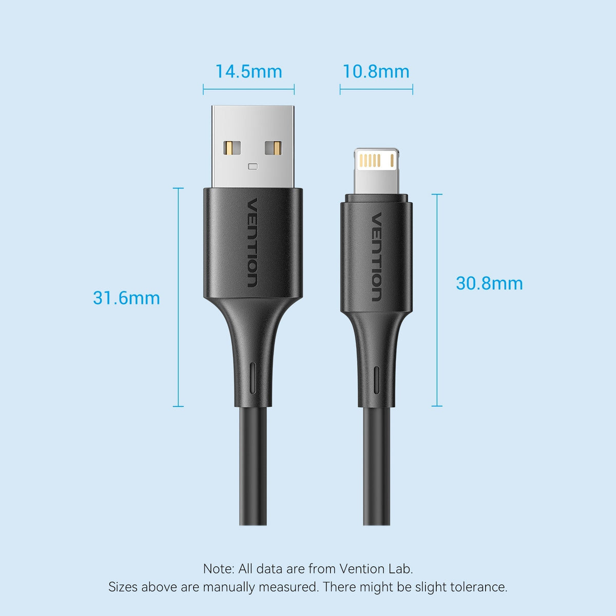 Vention USB 2.0 Type-A Male to Lightning Male 2.4A Cable 0.25M Black PVC Type