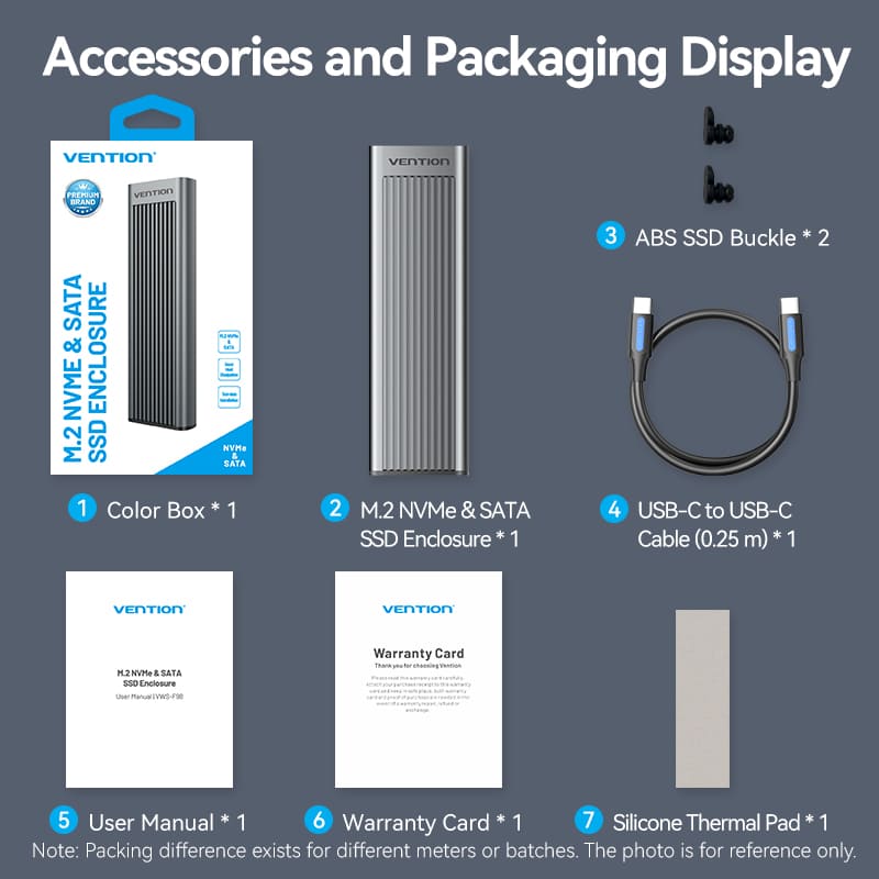 Vention M.2 NVMe & SATA SSD Enclosure (USB 3.2 Gen 2-C) with Heat Sink Gray Aluminum Alloy Type