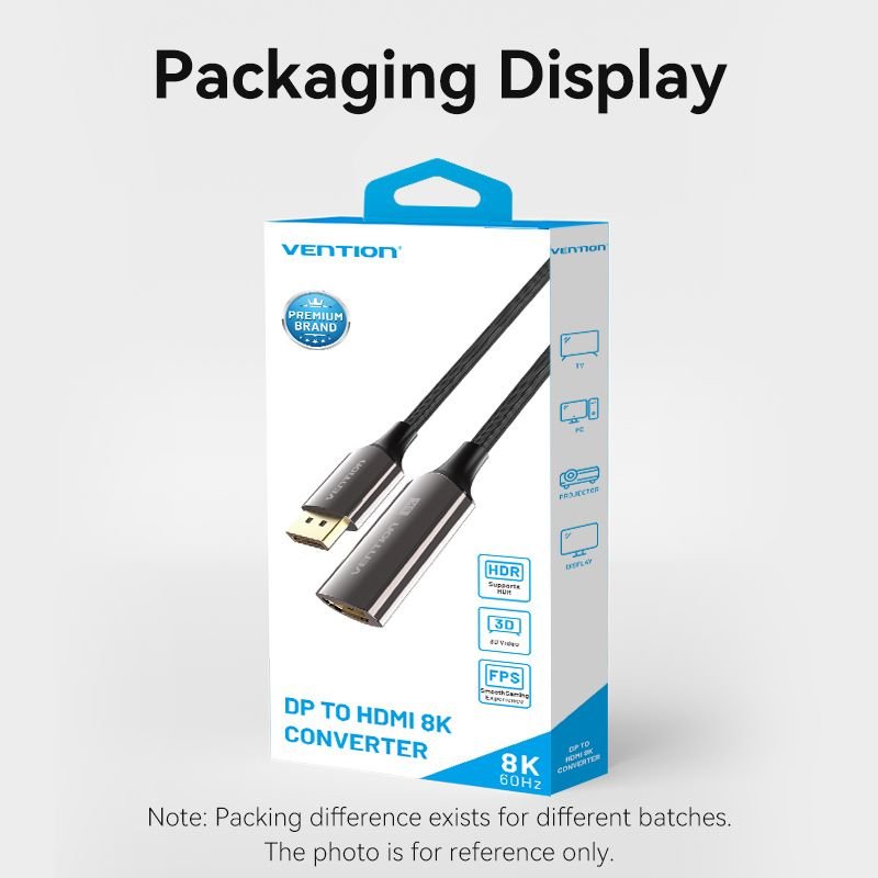 Vention Cotton Braided DP Male to HDMI™ Female 8K Converter 0.25M Black Zinc Alloy Type