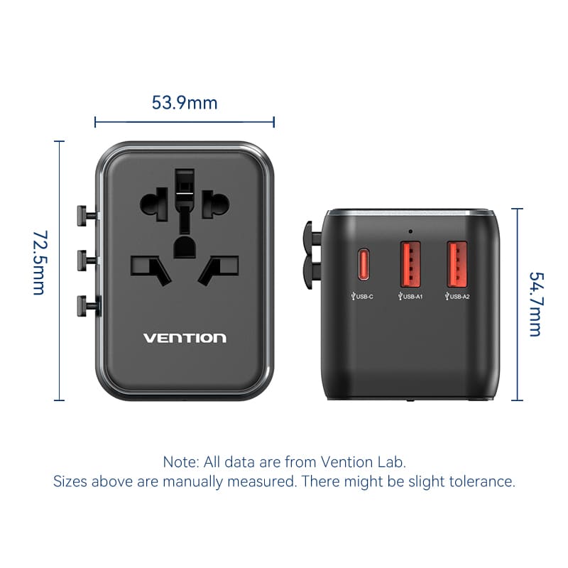 Vention 3-Port USB (C+A+A) Universal Travel Adapter (20W/18W/18W)