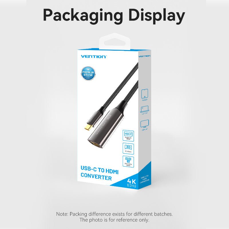 Vention  Cotton Braided USB-C to HDMI™ 4K Converter 0.25M Black Zinc Alloy Type
