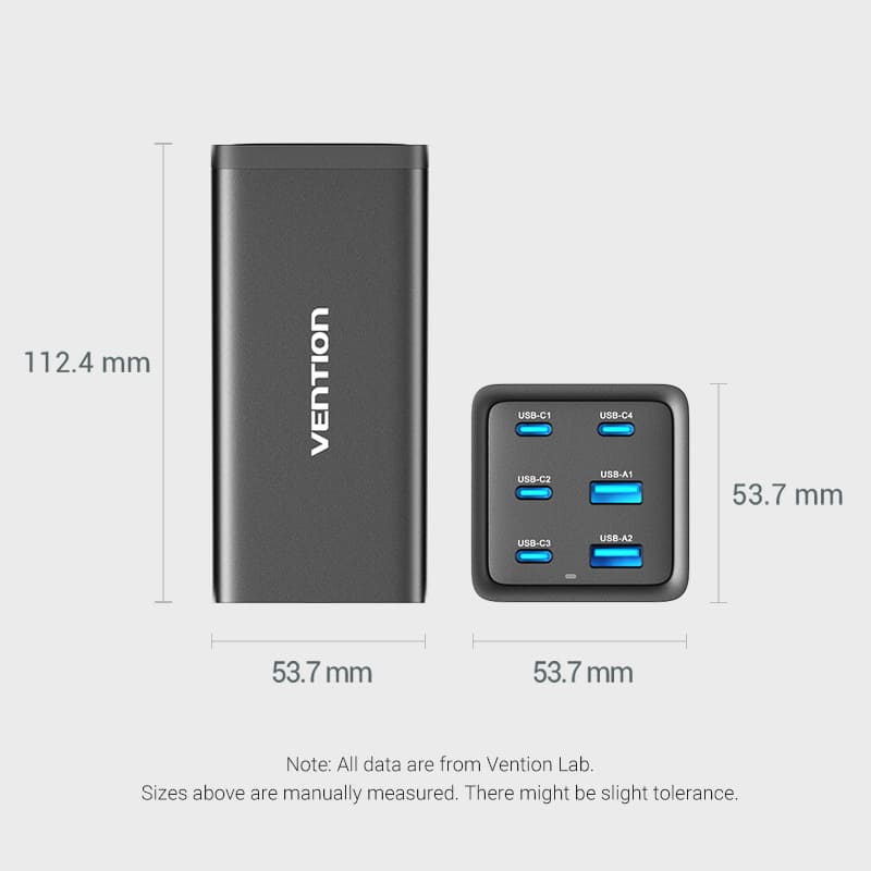 Vention 6-Port USB (C+C+C+C +A+A) Desktop GaN Charger (140W/140W/45W/20W/18W/18W) Plug