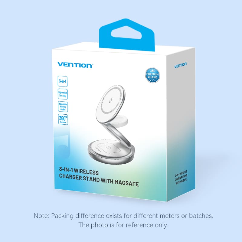 Vention 3-in-1 15W Wireless Charger Stand with MagSafe Silver