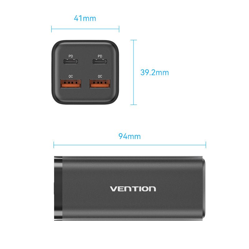 Vention 4-Port USB (C+C+A+A) GaN Charger (100W/100W/18W/18W) EU-Plug