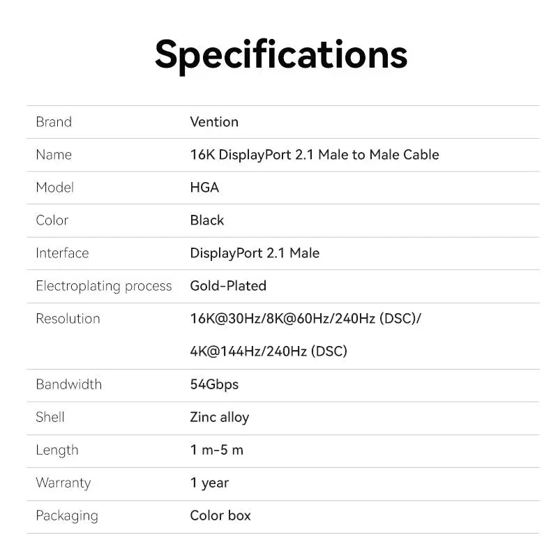 Vention DisplayPort Cable