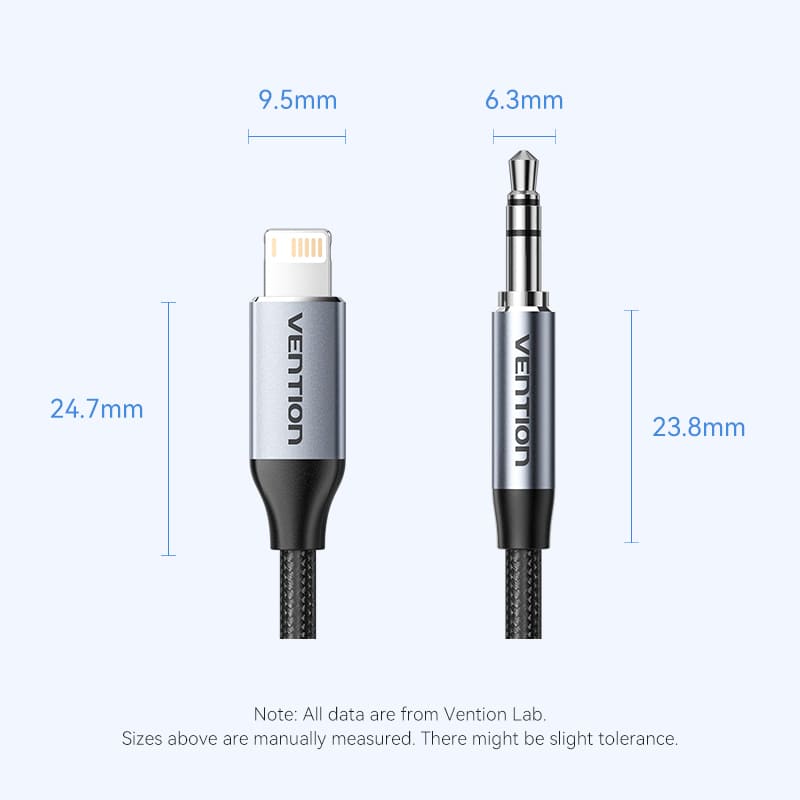 Vention Cotton Braided Lightning Male to 3.5MM Male Cable  Aluminum Alloy Type